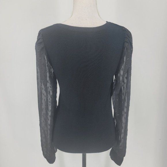 Catherine Malandrino Black Sheer Polka Dot Sleeves Pullover Sweater Blouse Large - Picture 6 of 7